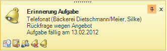 Erinnerungsfenster einer Aufgabe