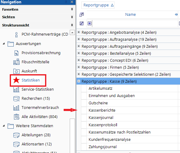 Aufruf der Kassenabschlüsse in Concept Office