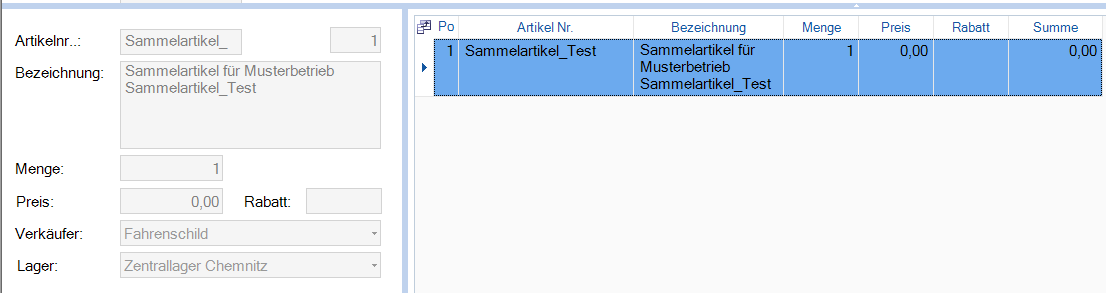 Eingabe Sammelartikel