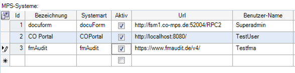 Zugangsdaten für MPS Server